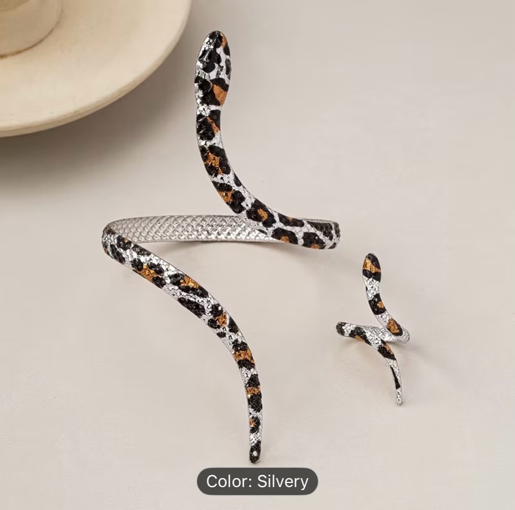 Snake Print Design Bracelet and Ring Set